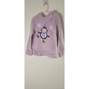 Girls Purple Soft Fleece Penguin Sequin Hoodie Pull Over Sweater Size S 6/7